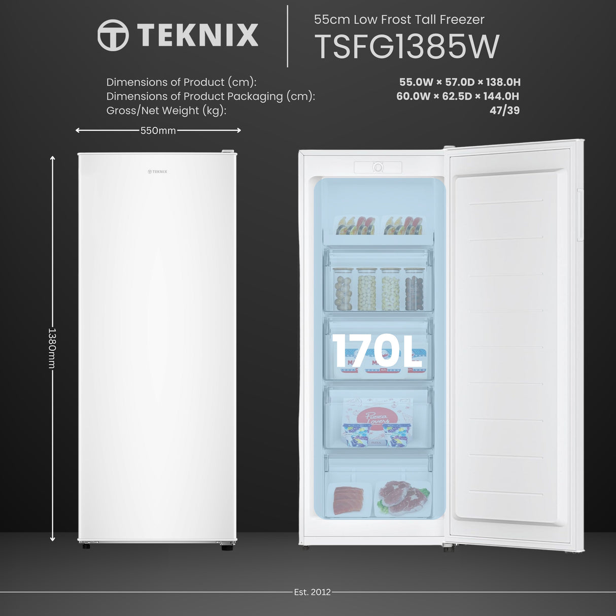 Teknix TSFG1385W 161 Litre Single Door Freezer in White - E Rated - POHW0094 **Suitable for Garage Use (-15°C)**