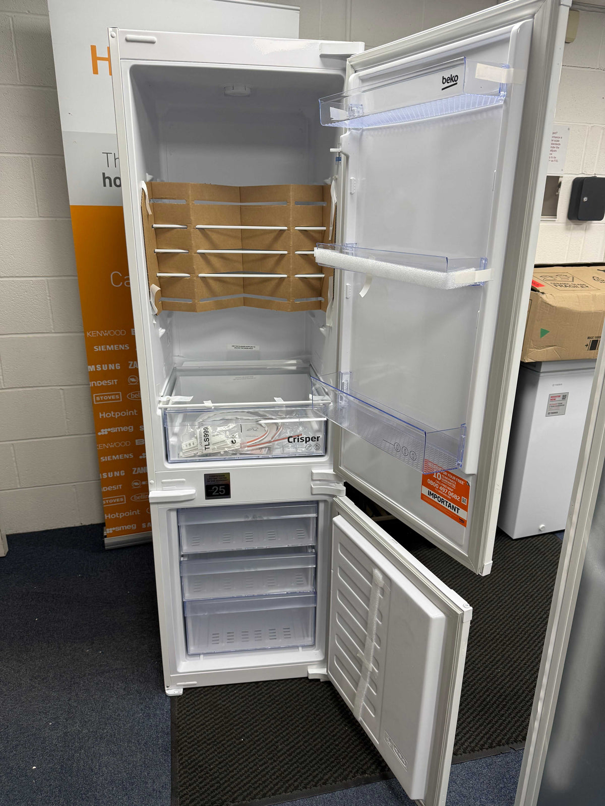 Beko BCFD473 (70) 70/30 Frost Free Integrated Fridge Freezer with Sliding Hinge - E Rated - (Ex Display) - HW182870