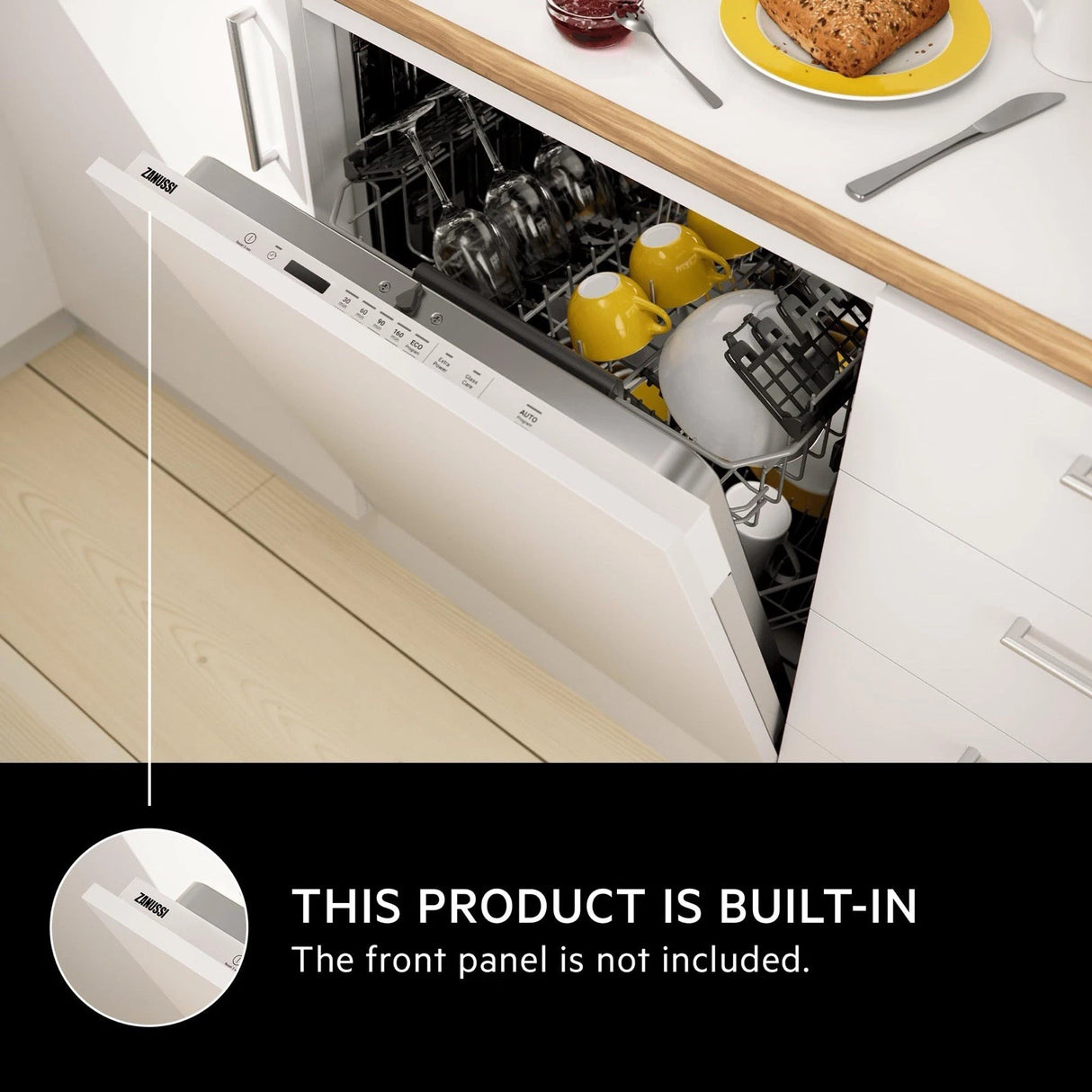 Zanussi ZDLN2621 (40) 14 Place Full Size Fully Integrated Dishwasher with Top Cutlery Tray in White - E Rated - (Ex Display) - HW182240