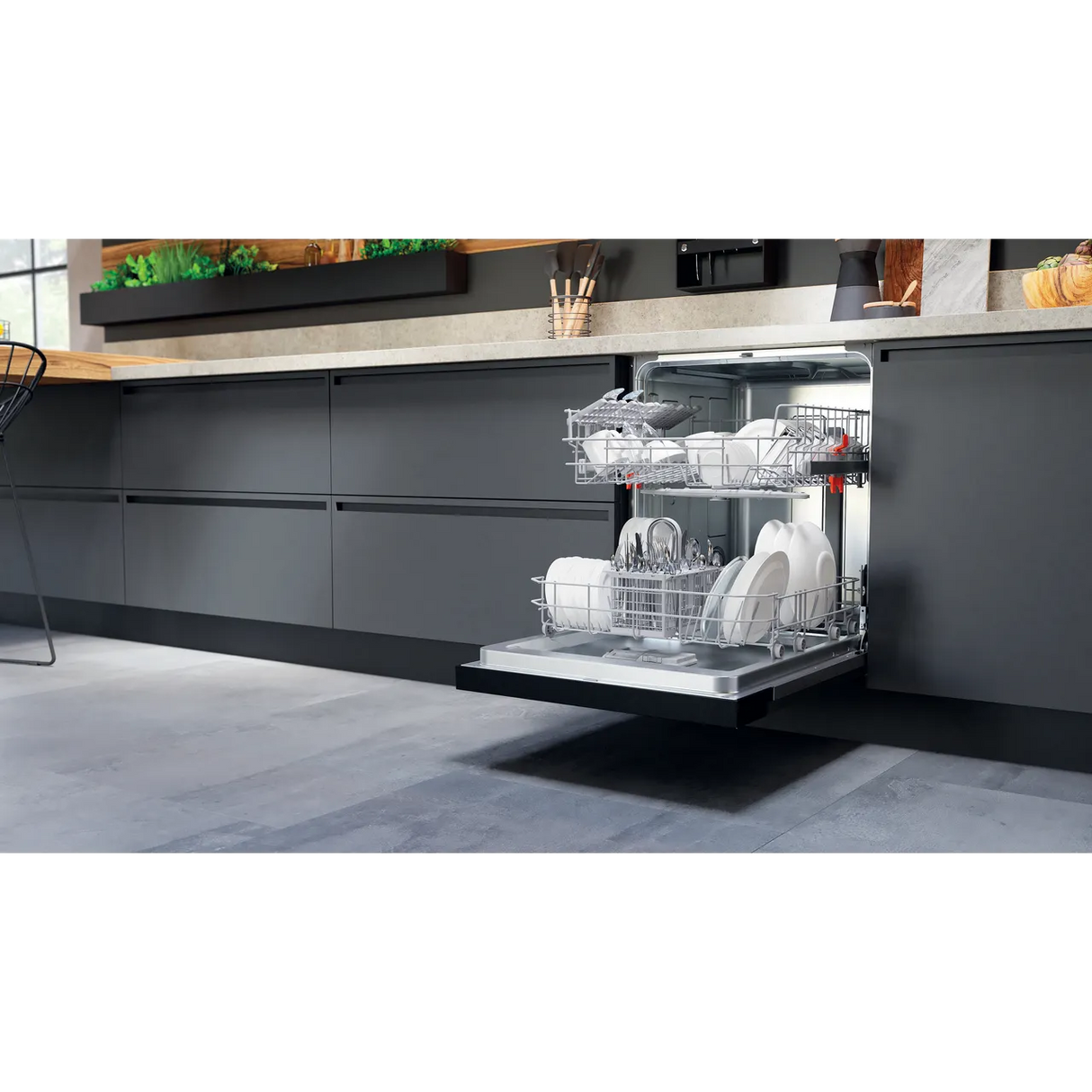 Hotpoint H3B L626 X UK Semi Integrated Full Size Dishwasher with Black and Stainless Control Panel - Fixed Door Hinge Kit - E Rated - HW181877