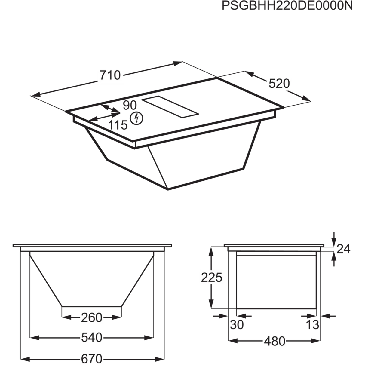 AEG SaphirMatt® TCH74B01FZ (61) 71cm 4 Zone Induction Hob with Venting Extraction in Matt Black - A+ Rated - (Tatty Box) - HW182361 - MANAGERS SPECIAL PRICE £1'119.20