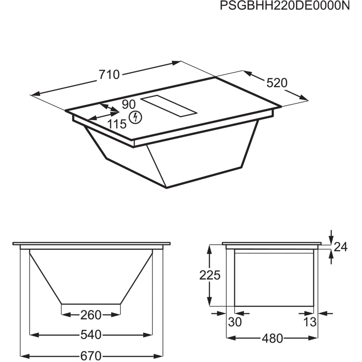 AEG Venting induction hob SaphirMatt® TCH74B01FZ (13) 71cm 4 Zone Induction Hob with Venting Extraction in Matt Black - A+ Rated - (Tatty Box) - HW182713 - MANAGERS SPECIAL NOW £1327.20