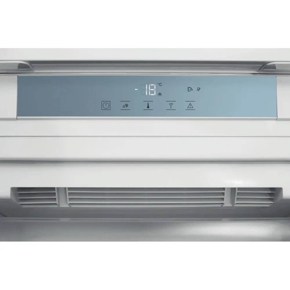 Hotpoint HTSD18F013H1 209 Litre Tall Built-In Freezer with No Frost - E Rated from HomeWise Appliances. stock photo showing the easy to use digital controls with temperature readout.