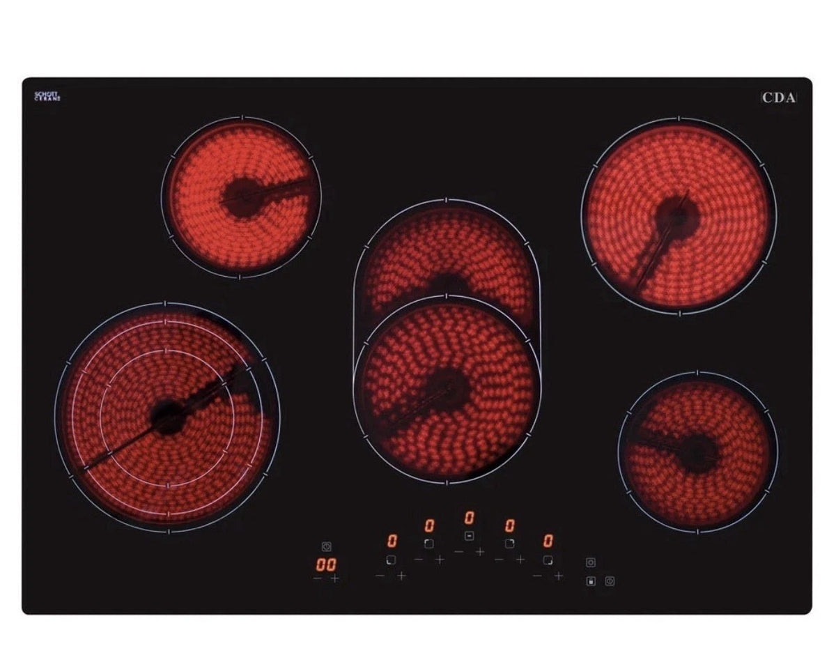 CDA HC7621FR (02) 5-Zone 77cm Ceramic Hob with Frameless Black Glass - (Tatty Box) - HW182675-02