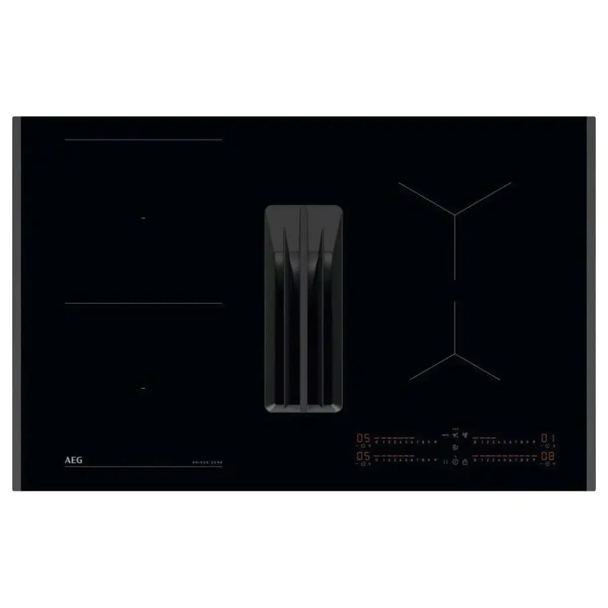 AEG Series 6000 TH84CB03FB 81cm Induction Hob with Venting Extraction in Black - A+ Rated - HW181702-03 from HomeWise Appliances. Stock Photo showing glass ceramic top surface.