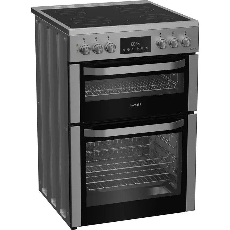 Hotpoint HDE6VDCX (02) 60cm Freestanding Electric Double Oven Ceramic Top Cooker with Multiflow in Stainless Steel - A/A Rated - (Ex Display) - HW182302