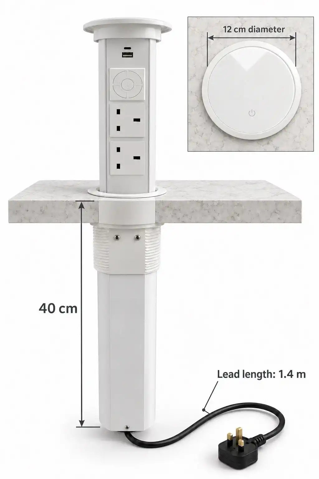 N28-0200WHUK Motorised PopUp Socket with Bluetooth® Technology Speaker and Wireless Charging - (New Boxed) - HW182913