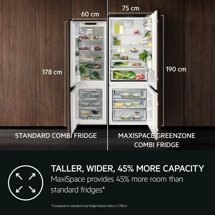 AEG 7000 NSC7G752ES 75cm x 190cm 70/30 Integrated Fridge Freezer with Sliding Door Hinge in White - E Rated - HW181903