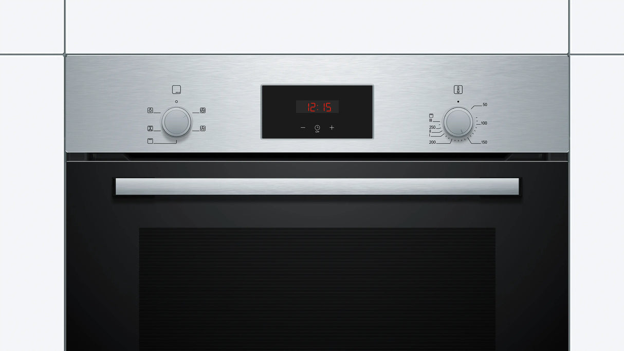 Bosch Series 2 HHF133BS0B (15) Built-in Electric Single Oven with 13Amp Plug in Stainless Steel - A Rated - (Ex Display) - HW182415