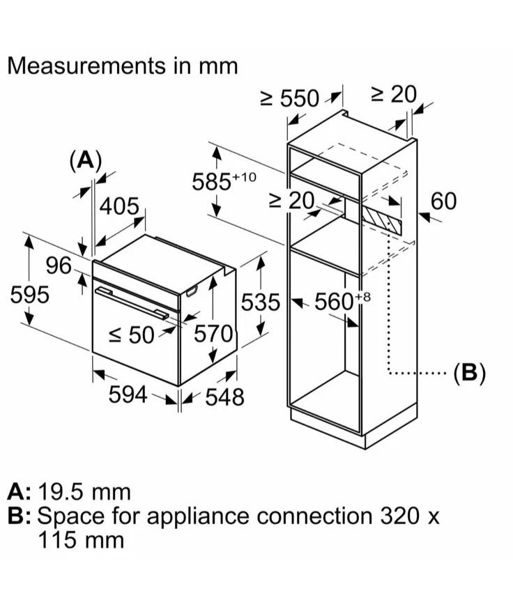 Bosch Series 4 HQA534BS3B Built In Electric Single Oven with added Steam Function in Stainless Steel - A+ Rated - HW181859