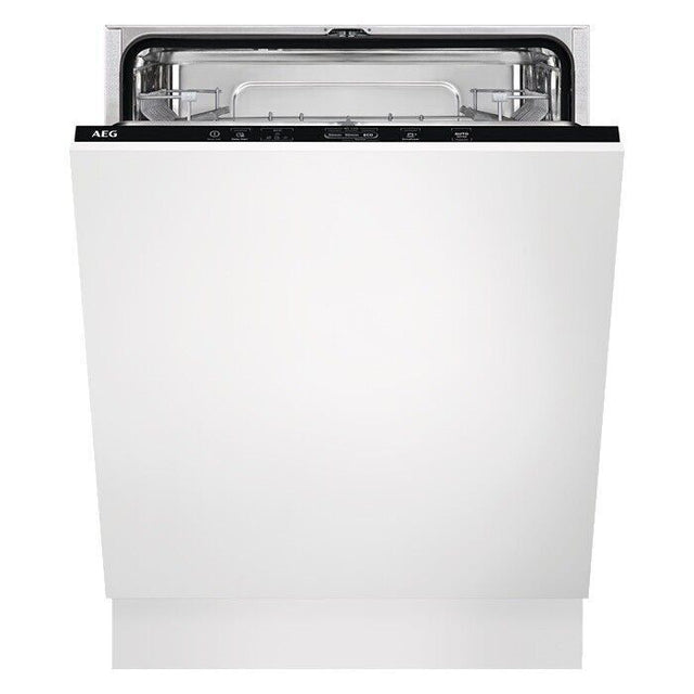 AEG 3000 FSB42607Z Air Dry Fully Integrated Built In Dishwasher - Black Control Panel with Sliding Door Fixing Kit. Stock Photo