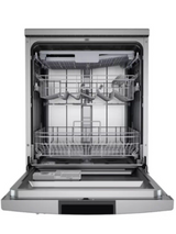 Teknix TFD616S 14 Place Settings Full Size Freestanding Dishwasher with Top Cutlery Tray in Stainless Steel door open stock photo