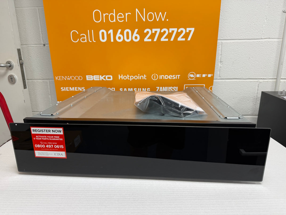 CDA VW155BL (90) 14cm Warming Drawer in Black - Non Branded Glass Front - (Ex Display) - HW182190