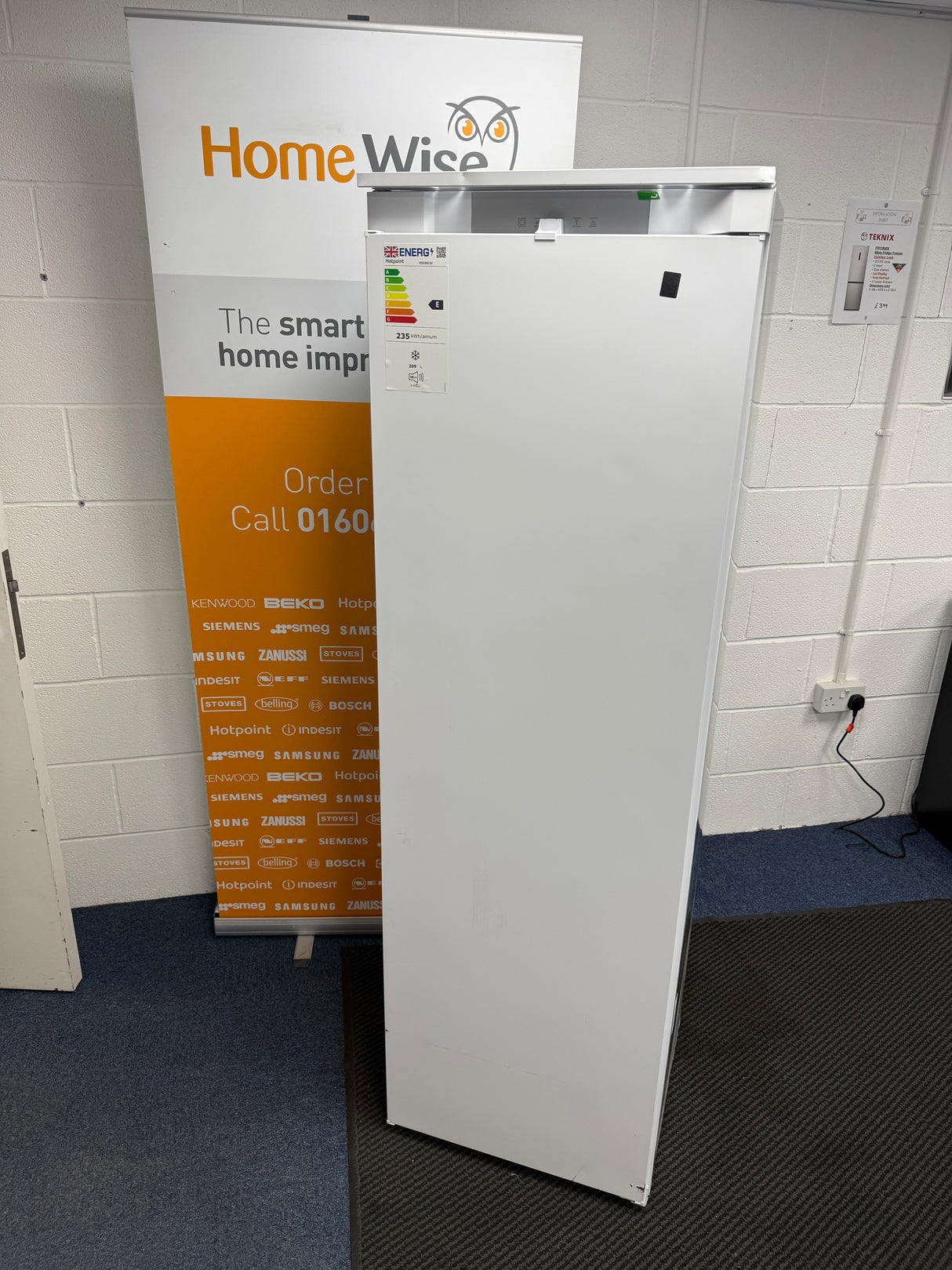 Hotpoint HTSD18F013H1 (60) 209 Litre Tall Built-In Freezer with No Frost - E Rated GRADED DENTED- HW182606
