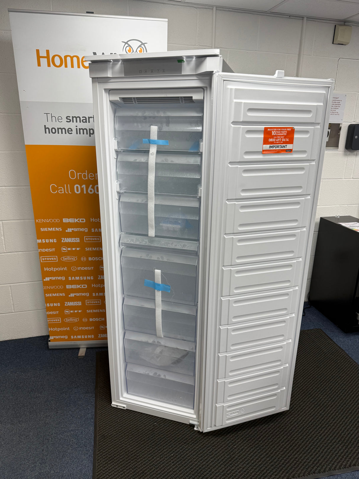 Hotpoint HTSD18F013H1 (60) 209 Litre Tall Built-In Freezer with No Frost - E Rated GRADED DENTED- HW182606