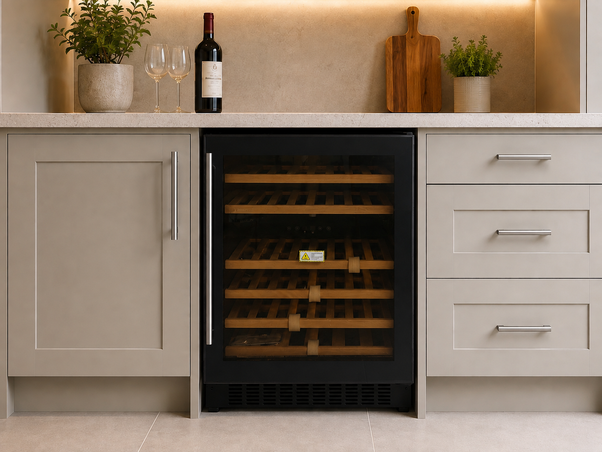 Viceroy WRWC60BKED.3 (25) 46 Bottle Dual Zone 60cm Undercounter Wine Cooler Fridge (Tatty box) - HW182625