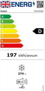 Teknix TH60TNFBIX 274L Total No Frost Single Door Freezer in Black Seel - D Rated - POHW0118 **(Suitable for Garage Use -15°C)**