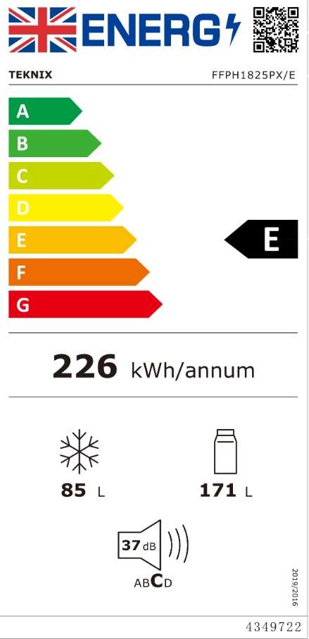 Teknix FFPH1825PX/E 256 Litre Fridge Freezer with Total No Frost in Stainless Steel - POHW0085
