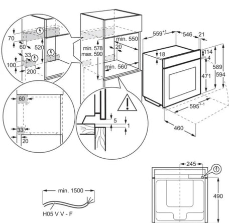 AEG BPK556260B Steambake Pyrolytic Electric Single Oven in Black - A+ Rated stock photo of installation diagram