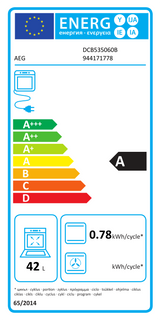 AEG 6000 DCB535060B SurroundCook Double Built-in Oven in Black - A/A Rated - (Blemished) - HW181652 A rated energy label for the 42L top oven cavity