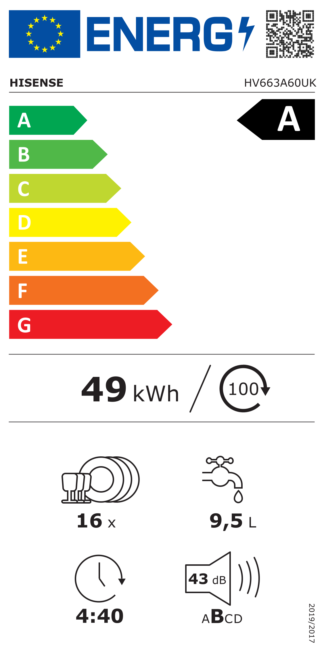 Hisense HV663A60UK (88) Full Size Integrated Dishwasher - 16 Place Settings - A Rated - (Ex Display) - HW182688