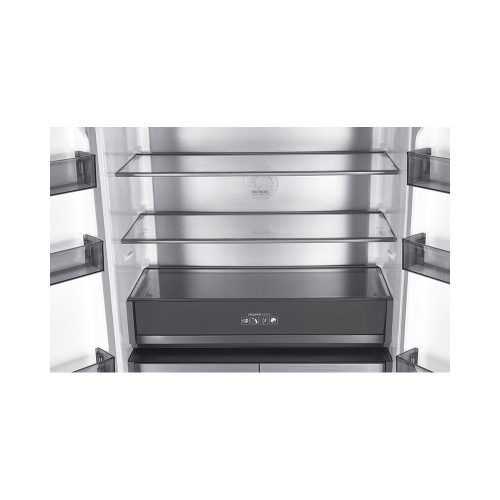 Teknix TMD19091SIBI 505 Litres Multi Door American Fridge Freezer in Dark Inox - E Rated Stock photo top shelves