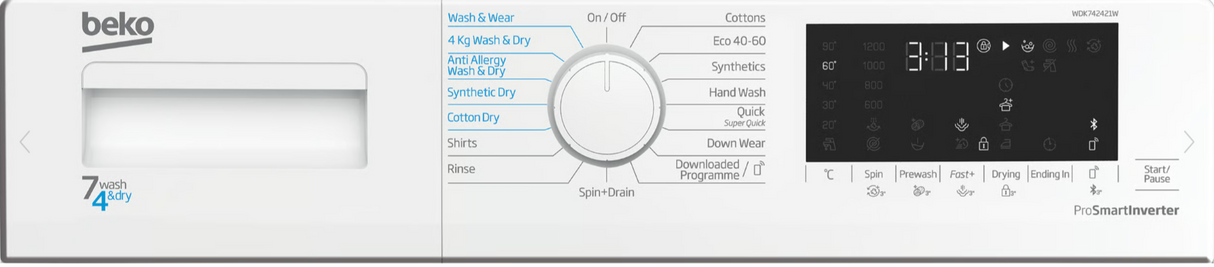 Beko WDK742421W (79) 7KG Wash / 4KG Dry Capacity Washer Dryer in White with Bluetooth and Sensor Drying - (New Stock) - HW182379