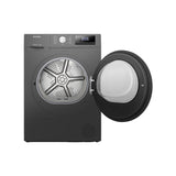 Teknix TKHP8HS 8KG Heat Pump Dryer in Titanium - A++ Rated. Stock photo front of dryer with door open.