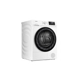 Teknix TKHP8HW 8KG Heat Pump Dryer in White - A++ Rated. Stock photo of the front angled showing left side panel.