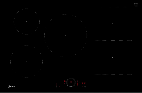 Neff T58FHW1L0 N70 80cm 5-Zone Induction Hob with Twist Touch® from HomeWise Appliances. Stock photo of zone markings on the glass ceramic surface.