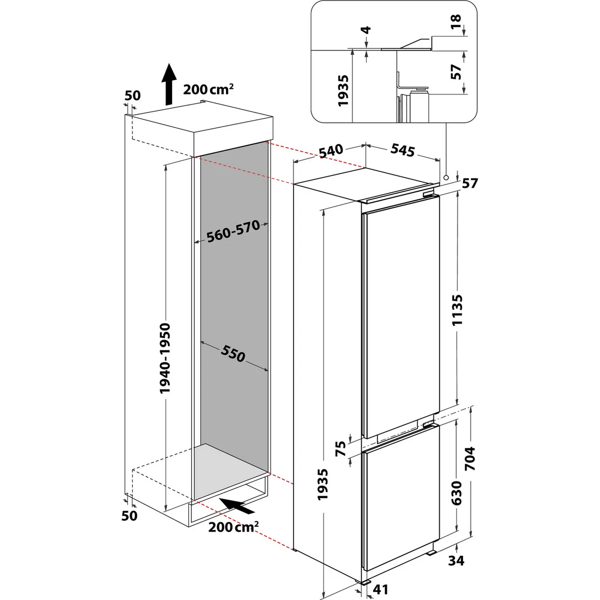Hotpoint HTC20 T322 UK (77) 194cm Extra Tall 280L 70/30 Integrated No Frost Fridge Freezer - Sliding Door Hinge - E Rated - (Ex Display) - HW181977