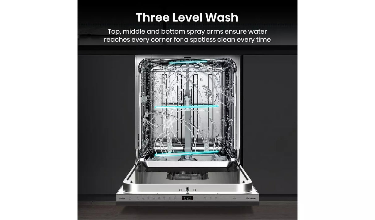 Hisense HV673A60UK (42) Full-Size Fully Integrated Dishwasher with Top Cutlery Tray - A Rated - (Ex Display) - HW182142