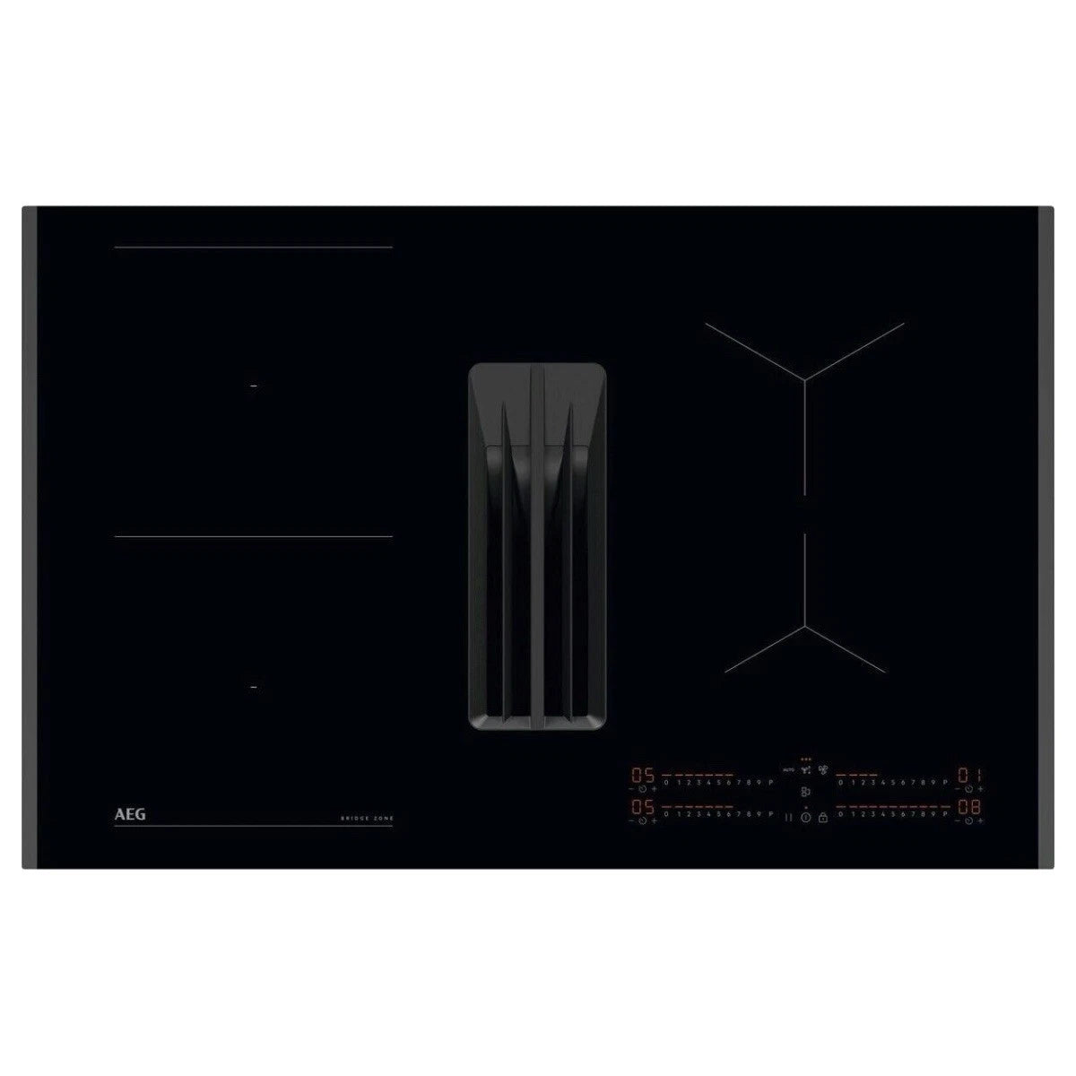 AEG Series 6000 TH84CB03FB 81cm Induction Hob with Venting Extraction in Black - A+ Rated - HW181702-03 from HomeWise Appliances. Stock Photo showing glass ceramic top surface.