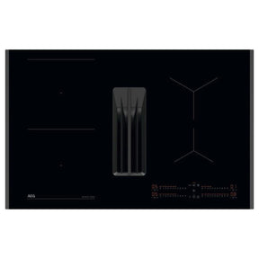 AEG Series 6000 TH84CB03FB 81cm Induction Hob with Venting Extraction in Black - A+ Rated - HW181702-03 from HomeWise Appliances. Stock Photo showing glass ceramic top surface.