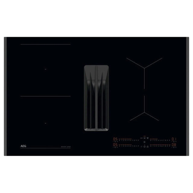 AEG Series 6000 TH84CB03FB 81cm Induction Hob with Venting Extraction in Black - A+ Rated - HW181702-03 from HomeWise Appliances. Stock Photo showing glass ceramic top surface.