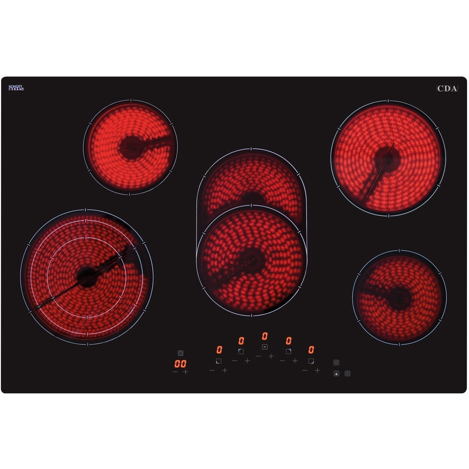 CDA HC7621FR (02) 5-Zone 77cm Ceramic Hob with Frameless Black Glass - (Tatty Box) - HW182675-02