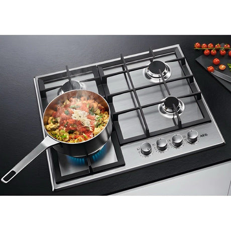 AEG HGB64200SM (44) 3000 59cm 4 Burner Gas Hob in Stainless Steel - (New) - HW182244