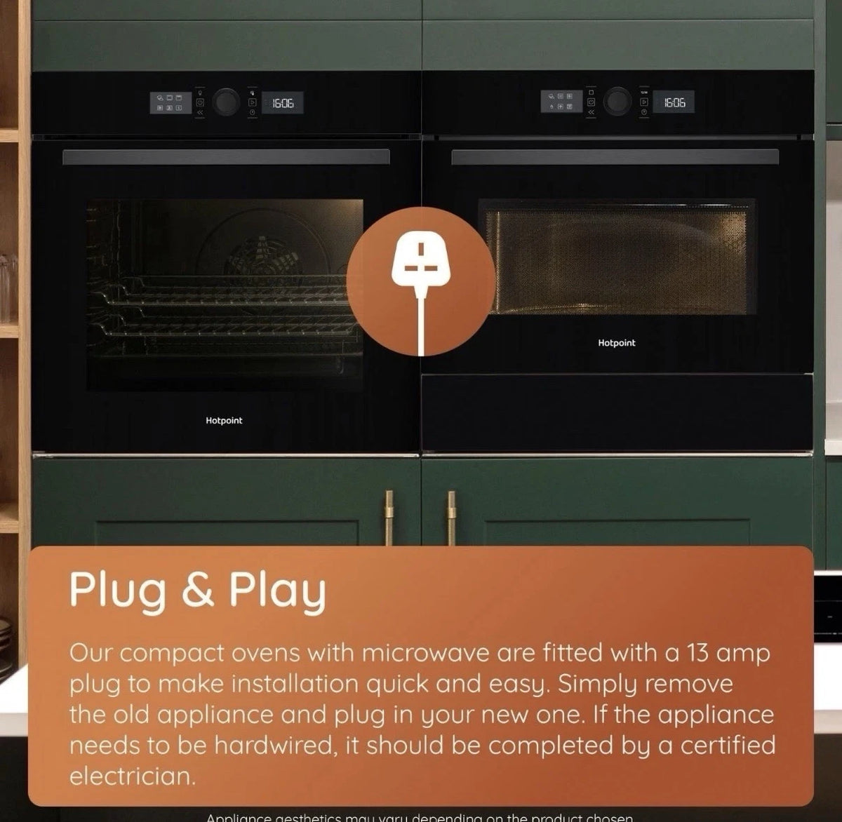 Hotpoint Cook on 3 HCW6O7HTSBUK (01) 53 Litre 950W Built-in Compact Oven with Microwave in Black - (New Tatty Box) - HW182701