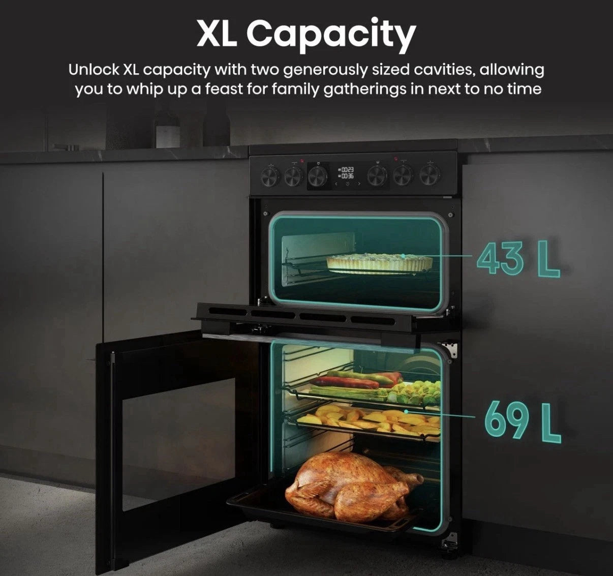 Hisense HDCEC5C10B (07) 50cm Electric Ceramic Cooker with Double Oven and AirFry Function in Black - A Rated - (Ex Display) _ HW182307