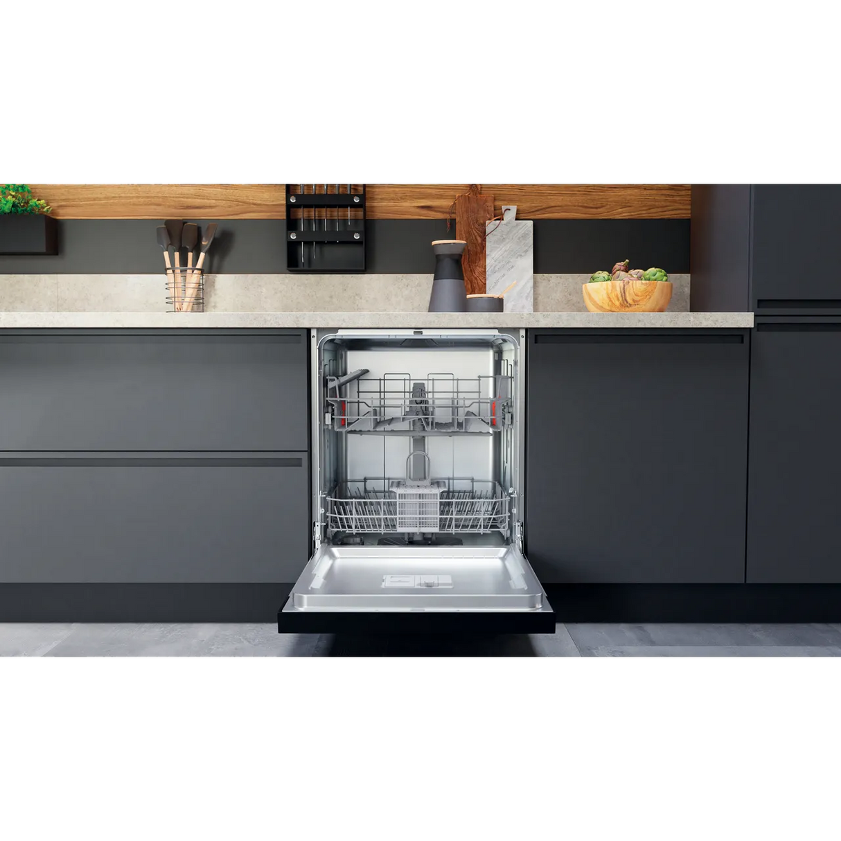 Hotpoint H3B L626 X UK Semi Integrated Full Size Dishwasher with Black and Stainless Control Panel - Fixed Door Hinge Kit - E Rated - HW181877