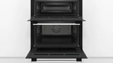 Bosch Series 4 NBS533BS0B Electric Built-Under Electric Double Oven in Stainless Steel from HomeWise Appliances. Stock photo showing interior of cavities.